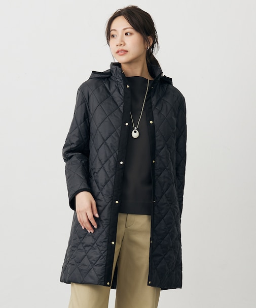 【WEB限定カラーあり・洗える・2way】コンパクトタフタキルティング  フーデッド コート