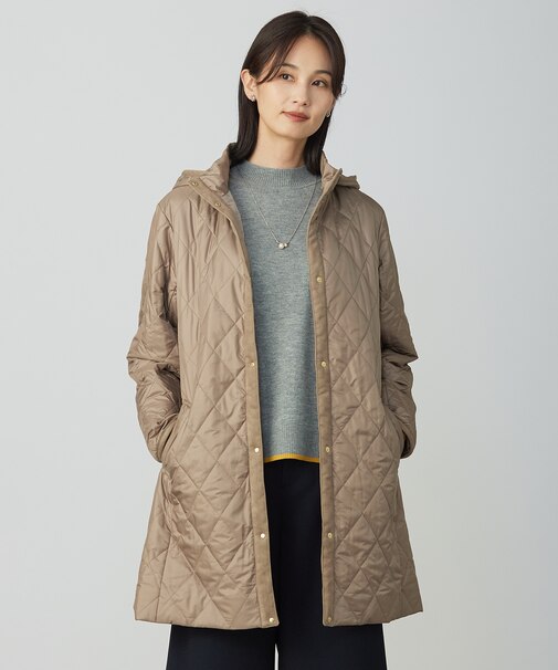 【WEB限定カラーあり・洗える・2way】コンパクトタフタキルティング  フーデッド コート