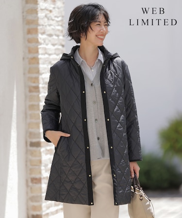 【WEB限定カラーあり・洗える・2way】コンパクトタフタキルティング  フーデッド コート