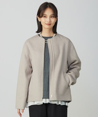 ウールナイロンリバー ノーカラー コート