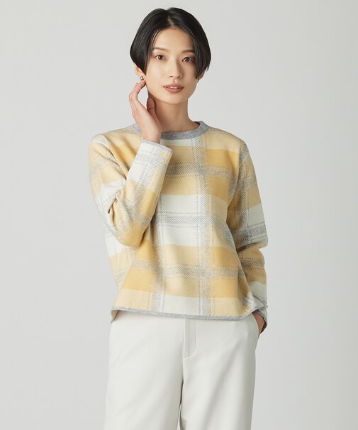 【洗える】Wooly Stretch Plaid ニット