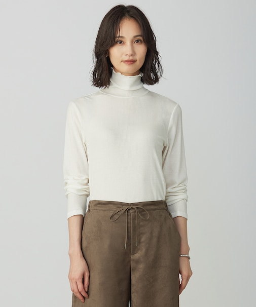 【洗える】カシミヤシルクシアーリブ タートル カットソー
