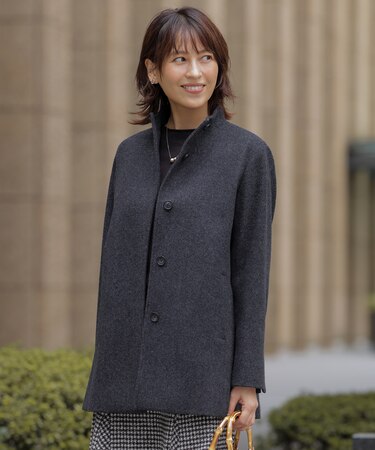 ショートビーバー ミディ丈 スタンドカラー コート