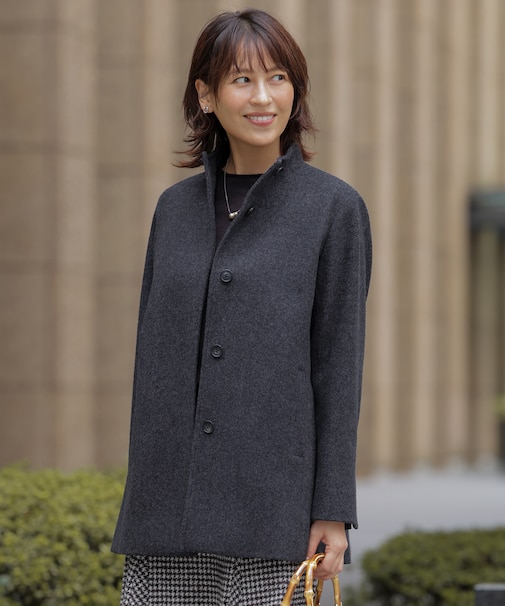 ショートビーバー ミディ丈 スタンドカラー コート