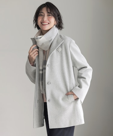 ショートビーバー ミディ丈 スタンドカラー コート