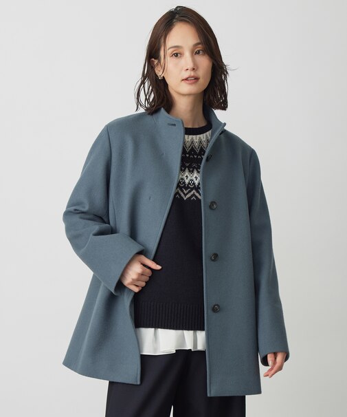 ショートビーバー ミディ丈 スタンドカラー コート