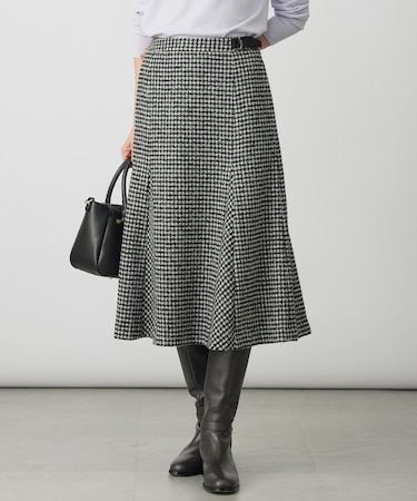 ウールシルク ハウンドトゥース フレア スカート