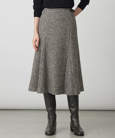 ウールシルク ハウンドトゥース フレア スカート