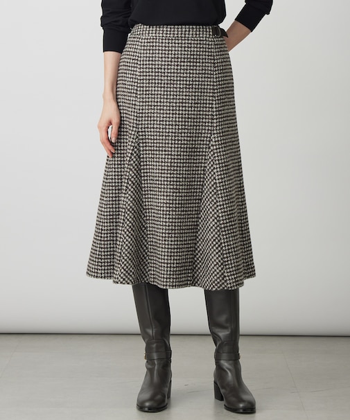ウールシルク ハウンドトゥース フレア スカート