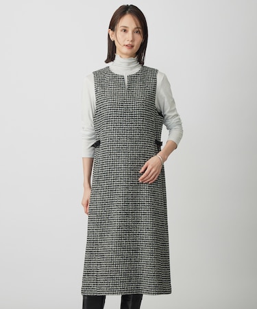 ウールシルク ハウンドトゥース ジャンパースカート