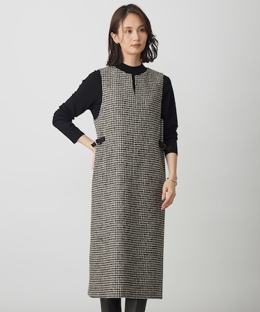 ウールシルク ハウンドトゥース ジャンパースカート