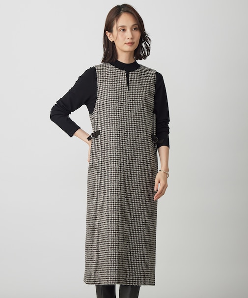 ウールシルク ハウンドトゥース ジャンパースカート