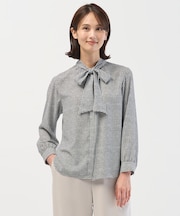 【洗える】ジーナ梨地 幾何プリント ブラウス