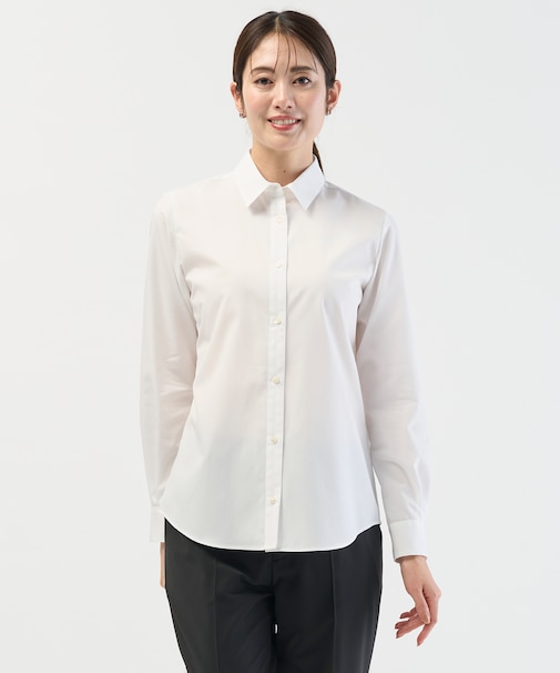 【リクルート対応】ホワイトブロード シャツカラーブラウス