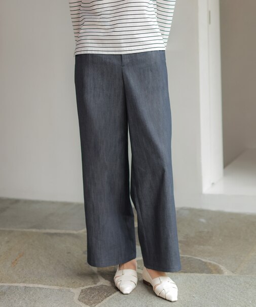 セルロースシャンブレー セミワイド パンツ