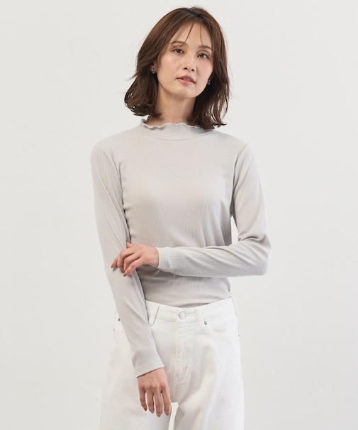 シルク混ベアテレコ ハイネック シアー カットソー