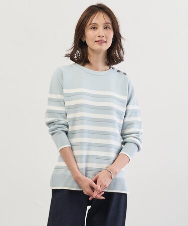 Cotton Polyester カラーボーダー ニット