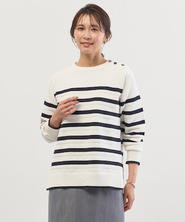 Cotton Polyester カラーボーダー ニット