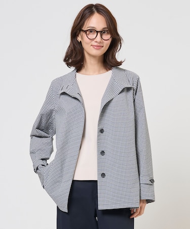 Lightストレッチチェック スタンドカラー コート