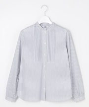 BEZコットンナイロン ストライプ フリル襟 ブラウス