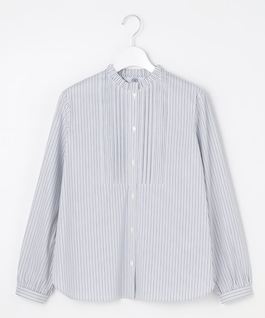 BEZコットンナイロン ストライプ フリル襟 ブラウス