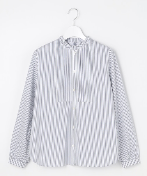 BEZコットンナイロン ストライプ フリル襟 ブラウス