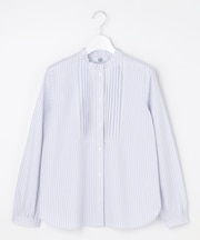 BEZコットンナイロン ストライプ フリル襟 ブラウス