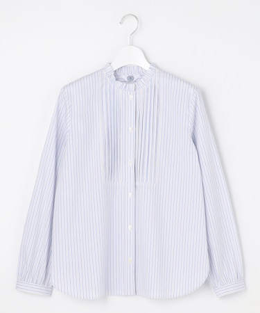 BEZコットンナイロン ストライプ フリル襟 ブラウス