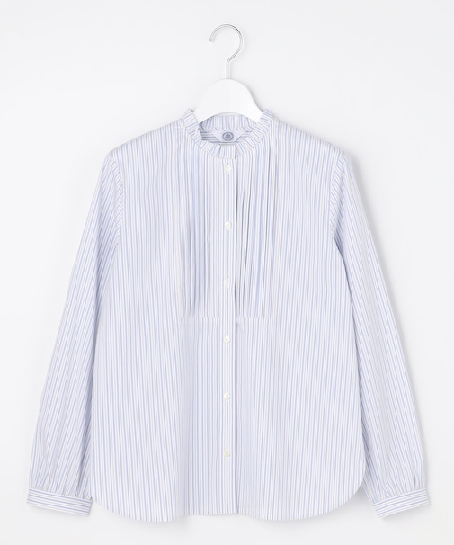 BEZコットンナイロン ストライプ フリル襟 ブラウス