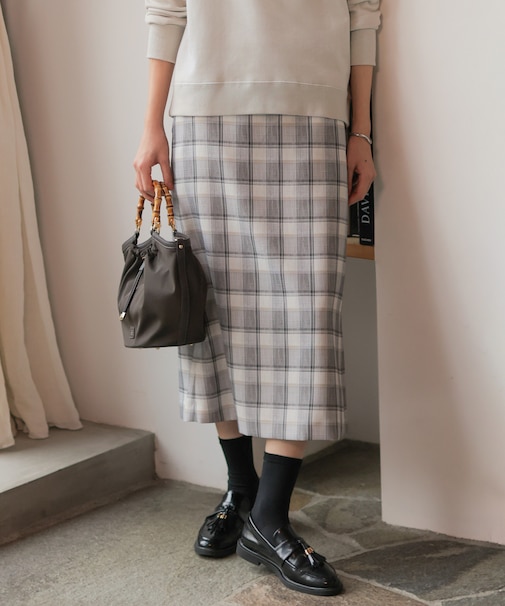 スラブ調チェック プリント スカート