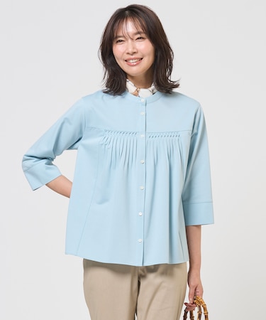 キャタピラシャツジャージー バンドカラー カットソー