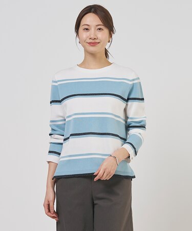 Cotton Acetate ブロッキング ボーダー ニット