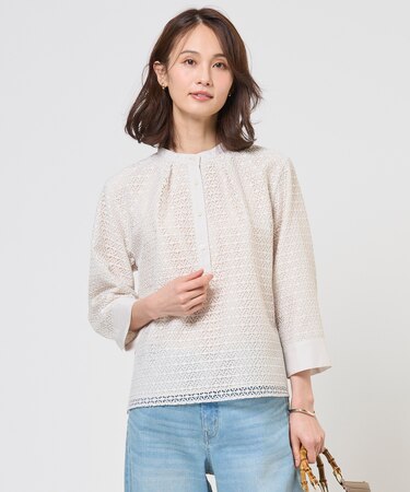 レースジャージー バンドカラー カットソー