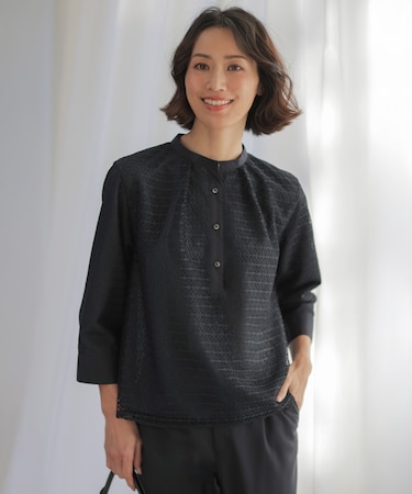 レースジャージー バンドカラー カットソー