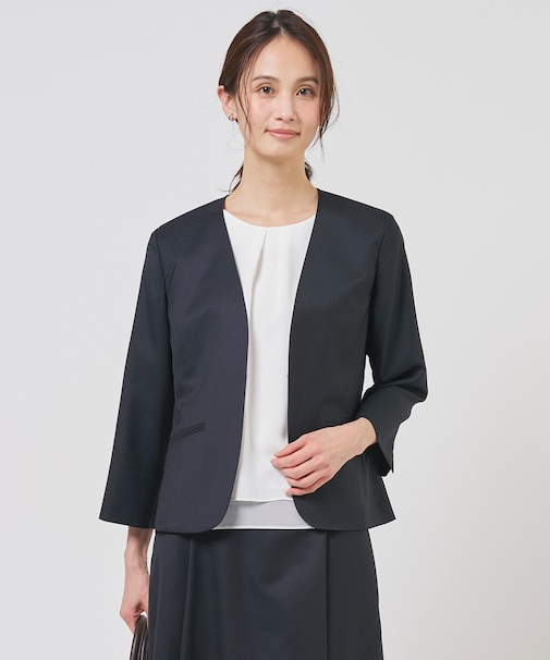 OXIJEWEL ストレッチ ノーカラー ジャケット