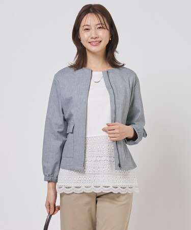 TCリネン ドライツイル ノーカラー ブルゾン