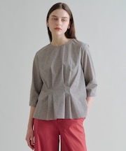 リネンminiチェック プルオーバー ブラウス