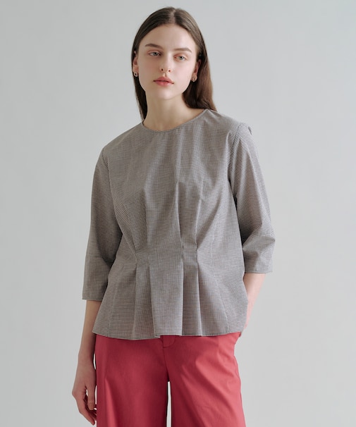 リネンminiチェック プルオーバー ブラウス