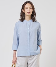 リネンminiチェック バンドカラー ブラウス