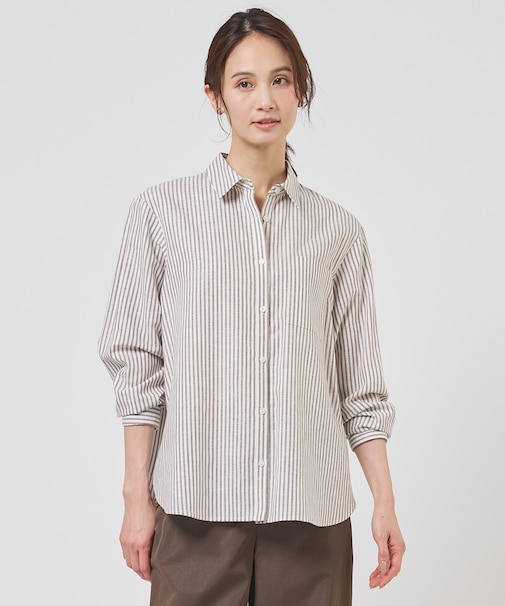 【一枚で着映え・セット着用可】リネンMIX ストライプ シャツ ブラウス