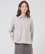 【一枚で着映え】リネンMIX ストライプ スッキパー ブラウス