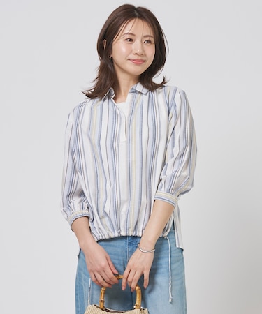 リネンMIX ストライプ スッキパー ブラウス