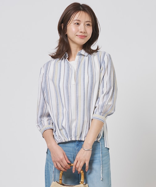 リネンMIX ストライプ スッキパー ブラウス