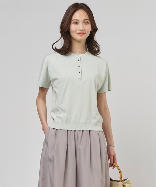 COOL MINT COTTON POLYESTER ヘンリーネック ニット プルオーバー