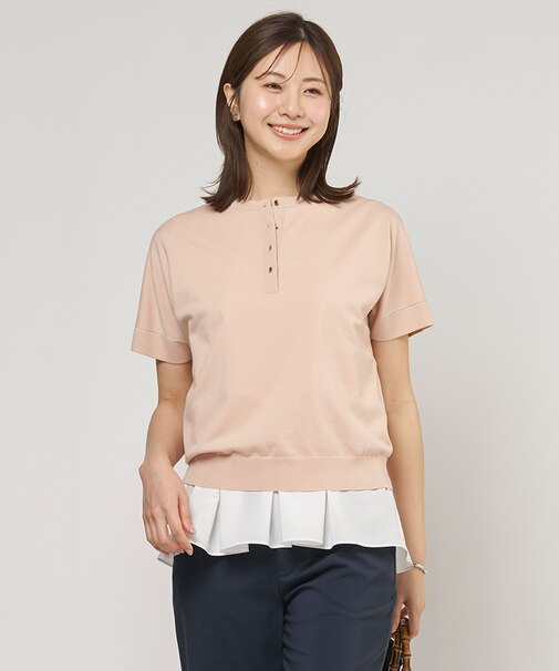 COOL MINT COTTON POLYESTER ヘンリーネック ニット プルオーバー