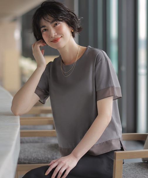 【シーンレスに活躍】コットンスムース シアーデザイン カットソー