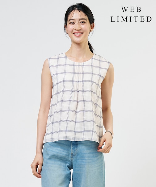 【WEB限定】シアーチェック ノースリーブ カットソー