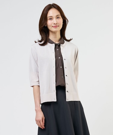 COTTON ACETATE DRY クルーネック カーディガン