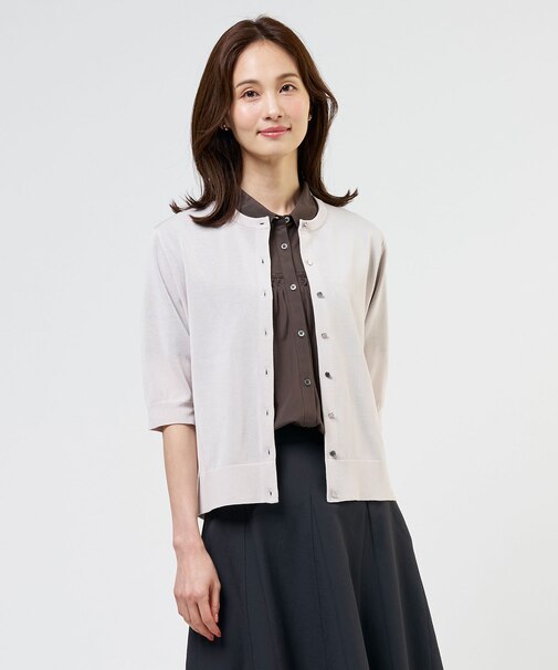 COTTON ACETATE DRY クルーネック カーディガン