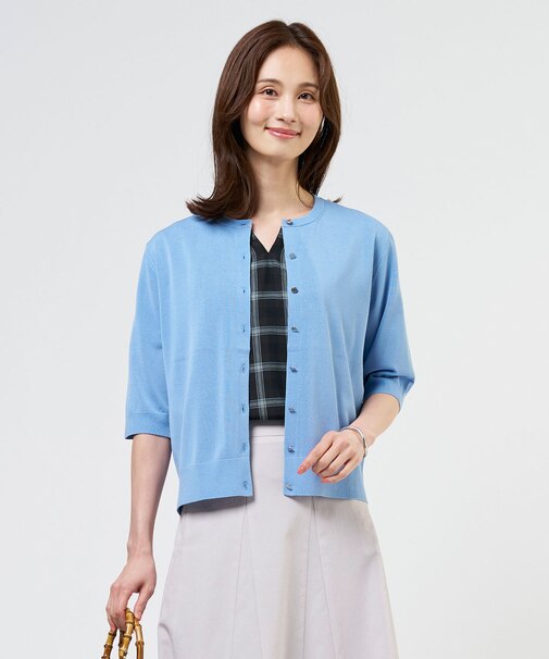 COTTON ACETATE DRY クルーネック カーディガン